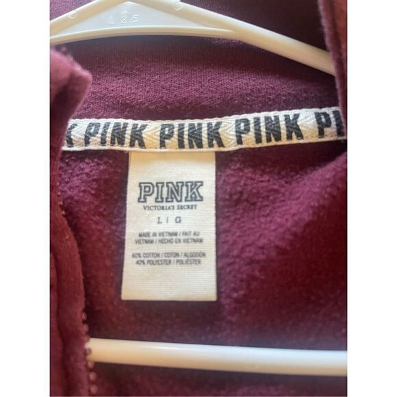 PINK Victoria’s Secret Womens Maroon Quarter Zip Pullover Sweatshirt Size Large - Picture 9 of 11